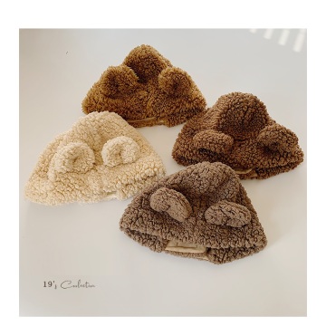 Children's knitted plush ear cap for infants