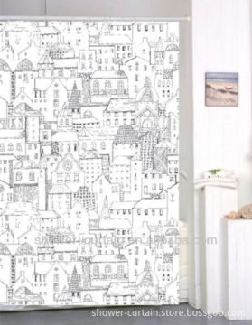 blalck and white colour shower curtain cartoon city photo