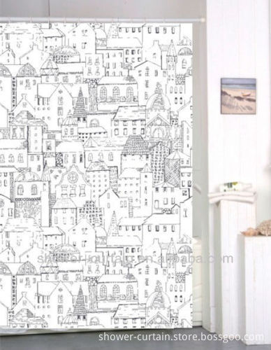 blalck and white colour shower curtain cartoon city photo