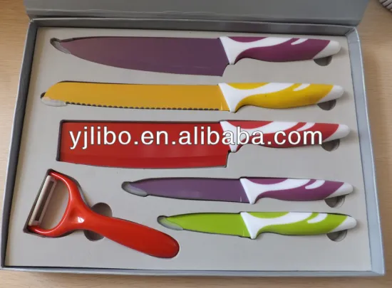 Hot sell stainless steel colorful non-stick coated Kitchen knife set