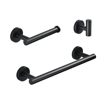 Black Bathroom Accessory Set: Holder, Towel Rack, Bar Rail, Ring, Hook, Hardware