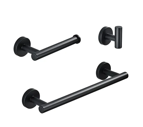 Black Bathroom Accessory Set: Holder, Towel Rack, Bar Rail, Ring, Hook, Hardware