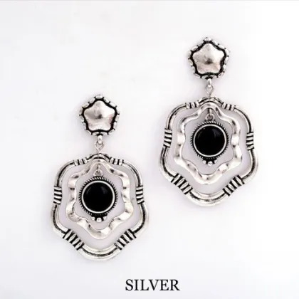 Golden and Silver Womens Initial Drop Statement Earrings