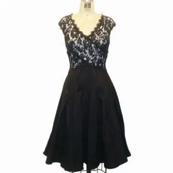 Ladies' Dress, Made of 100% Nylon and Cotton Fabric, V-neck with Decoration