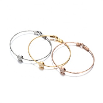 Yiwu Aceon Stainless Steel's Women's Stack Stack Bracelet مع سلك كابل تويست وتوليد الحجر