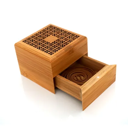 Bamboo Wood Incense Burner with Coil Incense Storage Drawer