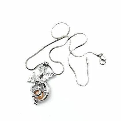 Fashion Dragon Pearl Bead Cage Pendant Necklace