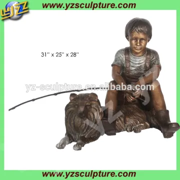 garden boy and dog bronze sculpture for sale