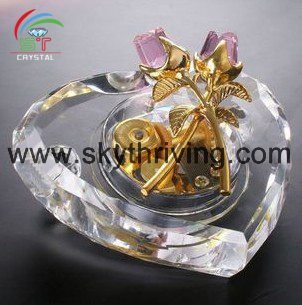 custom song music box heart shape crystal musical box with pink rose