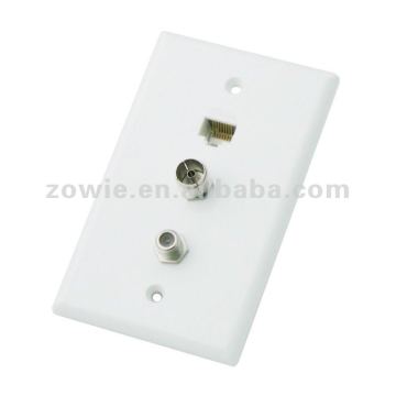 Single gang wallplate with tv and plastic rj45 jack