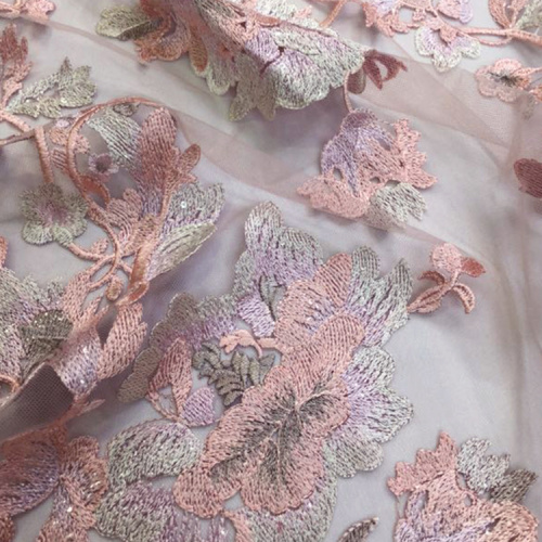 Dirty Pink Flower Light Lace Embroidery Fabric