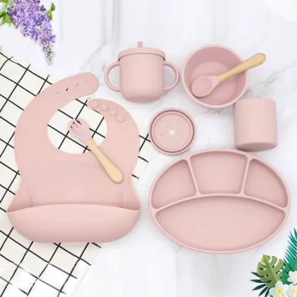 Modern Silicone Baby Tableware Set with Suction Feature for Supplementary Food