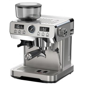 Professional Espresso Coffee Machine: 20-Bar Pressure Pump, Stainless Steel, Semi-Automatic with Pressure Gauge and Display