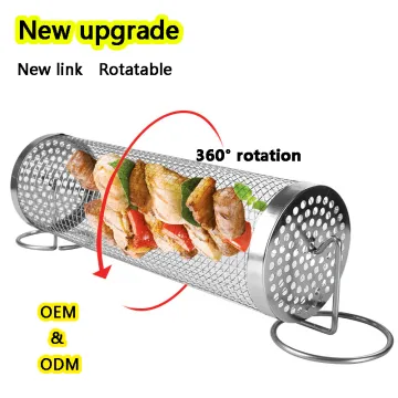 Hot selling Rolling Grill Basket Stainless steel cylinder cage BBQ Grill net rotation Grill basket