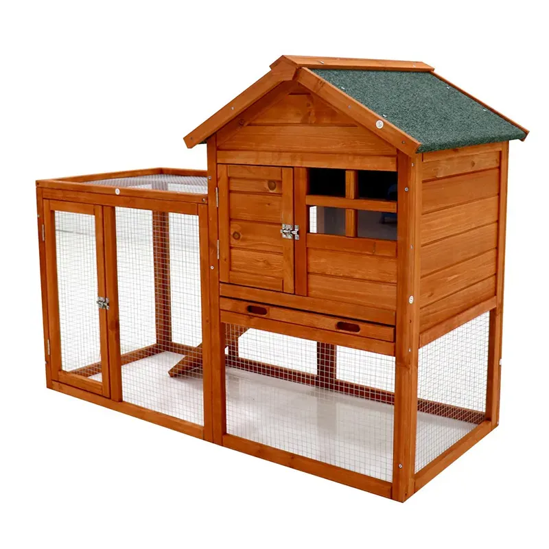 Natural Solid Wood Rabbit Hutch with Chicken Nesting Box