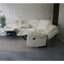 White PU Leather Manual Corner Recliner Sofa