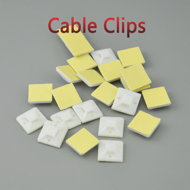 100pcs Self Adhesive Cable Tie Mounts 20*20 Car Wire Tie Clips Flat Holder Fixer Organizer Drop Adhesive Clamp White Black