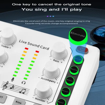 Wireless Digital Audio Mixer with Noise Reduction M8 Sound Card for Live Streaming, Broadcast, Podcasting