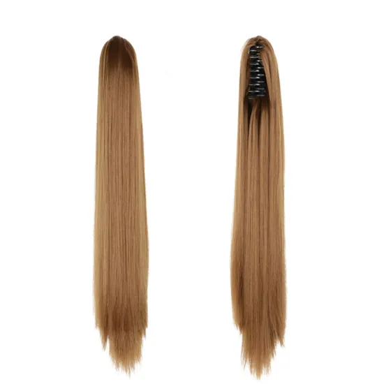 Wholesale Deep-Brown Long Straight Claw-Clip Drawstring Hairpiece Clip In Hair Tail Synthetic Hair Ponytails Extension For Women