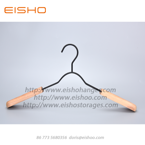 EISHO Black Metal Coat Hanger with Wood Shoulder