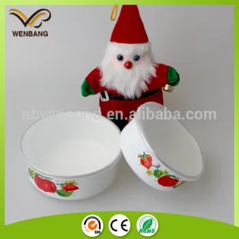 christmax series logo pringting enamel mixing bowl with lid