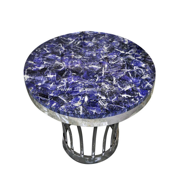 CANOSA Blue-veins Stone Coffee Table with Sliver Stainless Steel