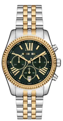 38mm Two-Tone Stainless Steel Chronograph Watch Green Sunray Dial For Business Women
