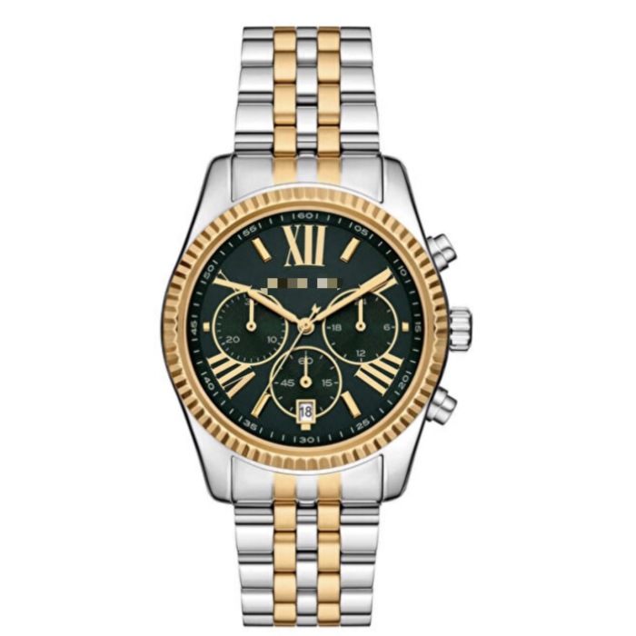 Reloj cronógrafo de acero inoxidable de dos tonos de 38 mm con esfera verde y rayos de sol para mujeres de negocios