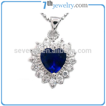 Fashion Necklace 2014 Beautiful Design Heart of Ocean Sapphire CZ Diamond Brass Necklace for Wedding