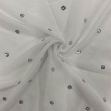 Silver Sequins Embroidery On Chiffon Fabric