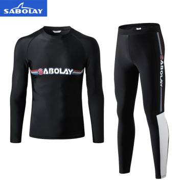 SABOLAY 2019 New Men Women Rash Guard Long Sleeve Swimsuit Split Quick Dry Sunscreen UV UPF50+ Snorkeling Rashguard Surf Set