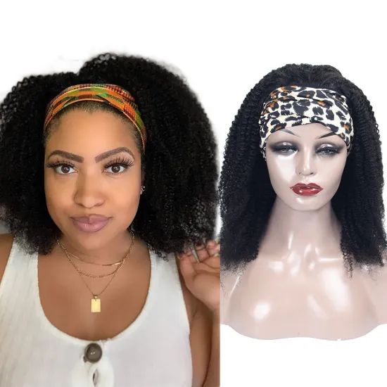 Cheap Wholesale Headband Curly Afro Wigs for Black Women, 100% Human Remy Short Vietnamese Raw Hair Wigs