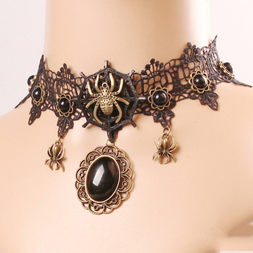 Halloween Black Spider Necklace Women's Vintage Choker Costume Jewelry