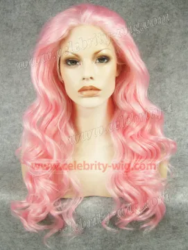Pink Long Wavy Christina Aquilera Synthetic Lace Front Wig