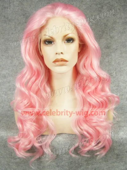 Pink Long Wavy Christina Aquilera Synthetic Lace Front Wig