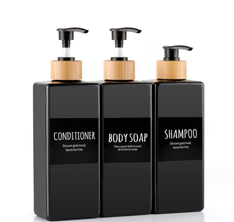 500Ml Cuboid Shampoo Bamboo Plastic Lotion Bottles