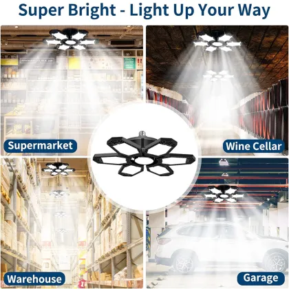LED Garage Lights Screw in with 6+1 Deformable Panels for Garage, Workshop, Basement