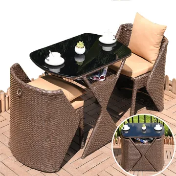 Space-Saving Balcony Garden Furniture: 3-Piece Rattan Set with Table and Chairs