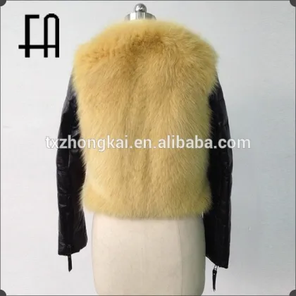 2015 fashion woman fox fur jacket/real fox leather fur coat/fur coat with leather sleeve