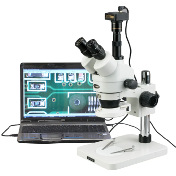 AMSCOPE 144-LED-Zoom-Stereo-Mikroskop mit 1,3MP Kamera-3,5x-180x Vergrößerung
