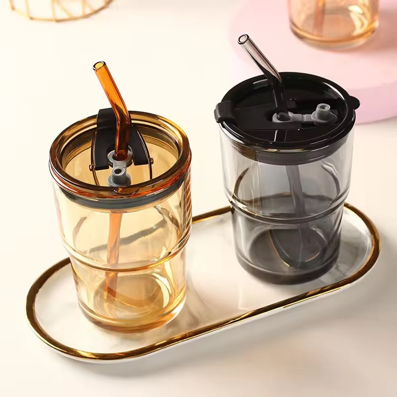 Liberty Glass Tumbler with Leather Sleeve and Straw
