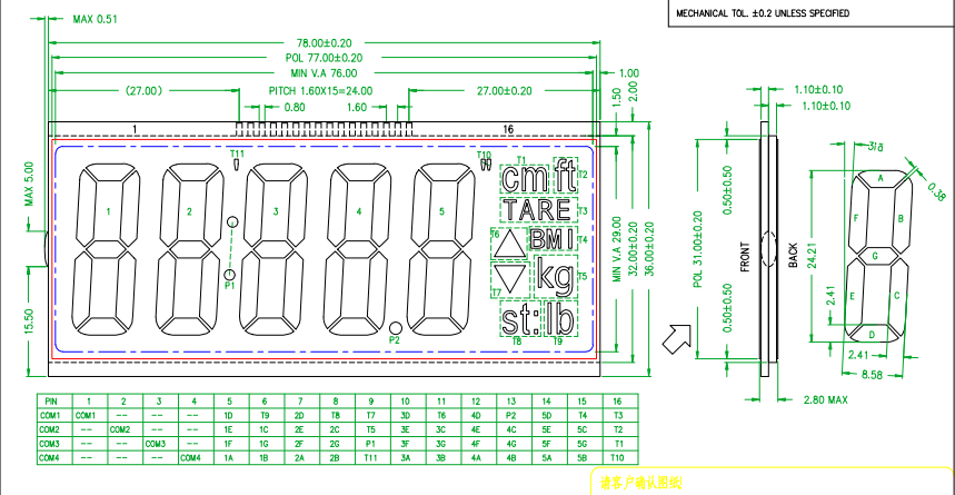 Yüksek kaliteli TN LCD Entegre Ekran 78x36mm