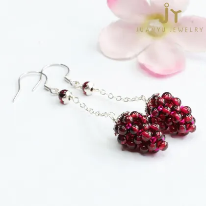 S925 Sterling Silver Garnet Women's Fashion Earrings