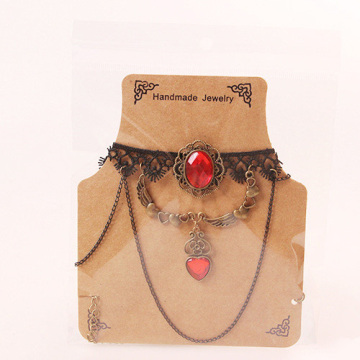 Collar de cordón negro Necklet gemas rojo Retro