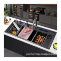 Ultrasonic Kitchen Sink Cleaner: 3-in-1 Black Stainless Steel Sink for Vegetable & Seafood Cleaning