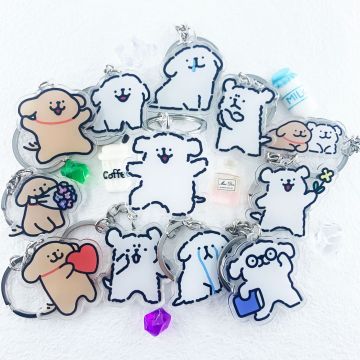 Customized Transparent Kawaii Carton Anime Acrylic Keychains UV Printed Rainbow Holographic Epoxy Resin Charms Unique Keyring