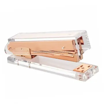 Custom Logo 130mm Clear Rose Gold Acrylic Plastic Cover Metal Stapler for Office Supplies