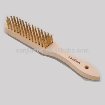 2014 the newest style SJIE3019-1 wooden handle brass wire brush with hand
