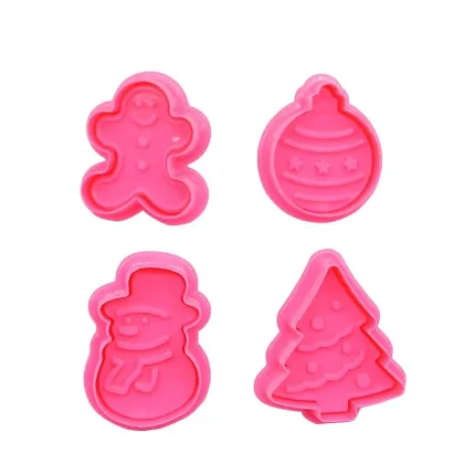 Christmas Bakeware Set: 4 Pcs Cookie Cutters & Tools Plastic Mold Custom Biscuit Cutters Cartoon Cookie Cutters