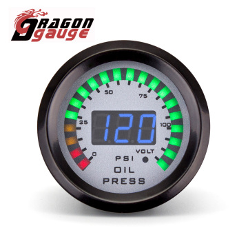 Blue Digital 20 LED Oil Pressure 0-120 Psi + Volt Gauge Kit - Race Car Gauge 2" 52mm 12v (6236C)